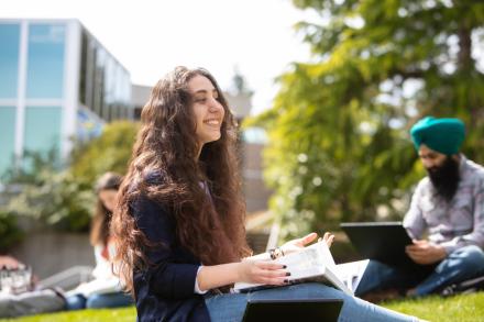 student sitting Nanaimo campus